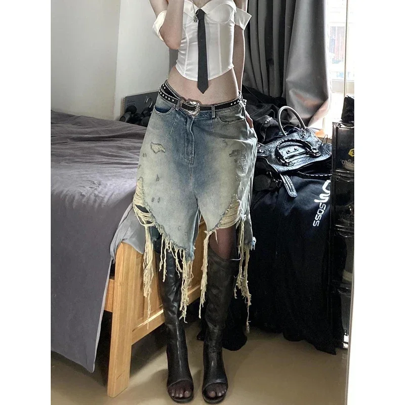 

Женские винтажные свободные рваные джинсы в американском стиле ретро Harajuku Y2K Emo Trashy, джинсовые брюки, уличная одежда, мешковатые потертые брюки Kpop