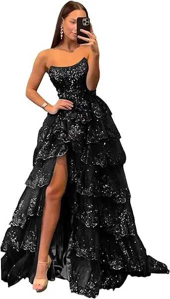 Verngo Green Sequined A Line Prom Dress Sweetheart Tiered 2024 Birthday Luxury Dress Shiny A Line Party Dress Women Customized