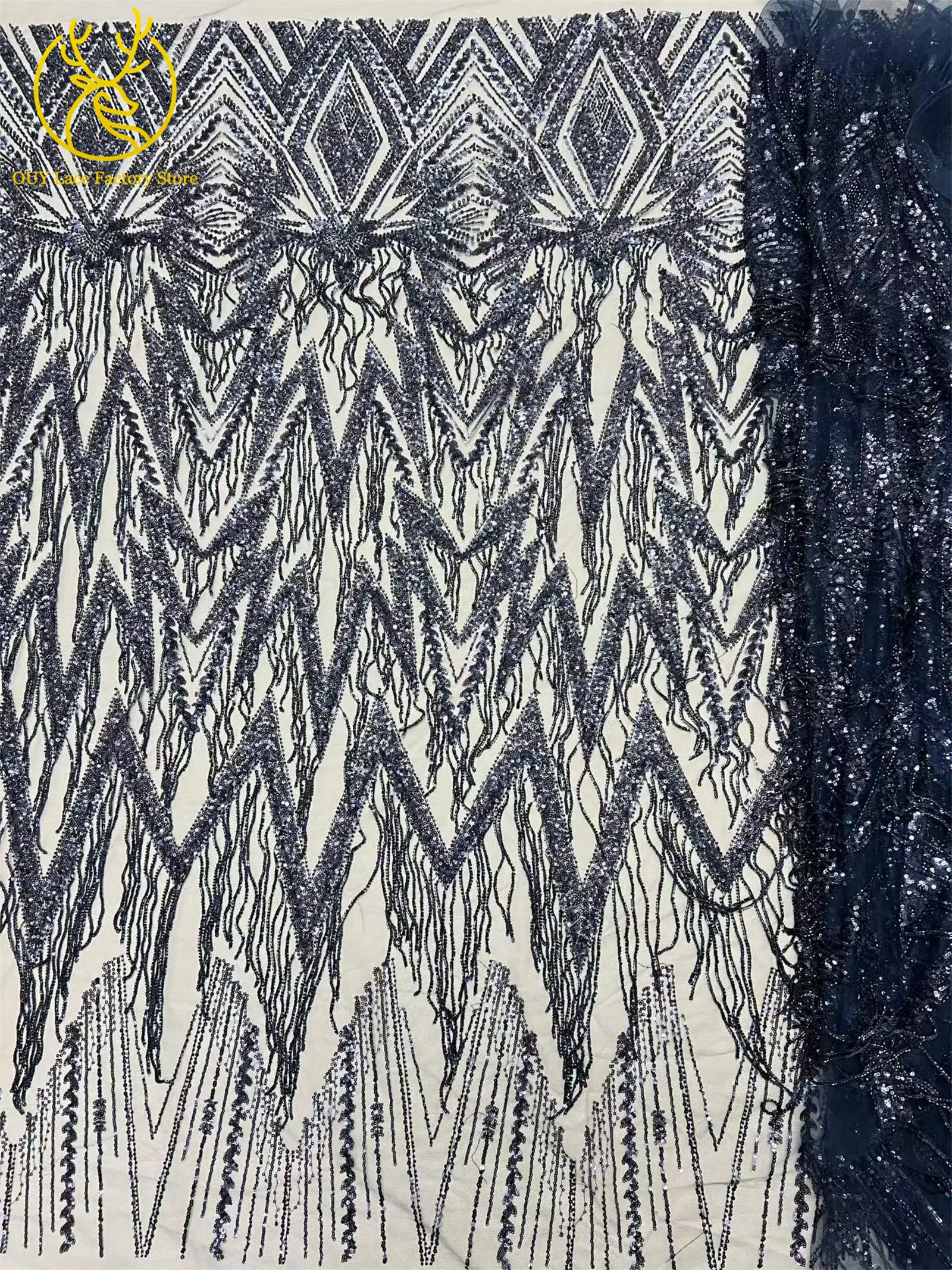 Luxuriöse französische goldene 3D-Hängeperlen-Spitze, hochwertiger afrikanischer Tüll-Pailletten-Spitzenstoff für nigerianische Hochzeitskleider zum Nähen – Detail 19