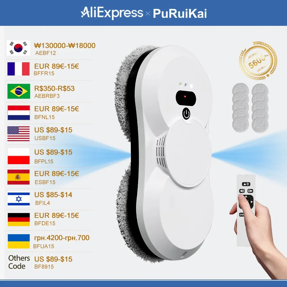 PuRuiKai robot aspirapolvere robot elettrico automatico per la pulizia delle finestre, con telecomando, spray automatico bidirezionale