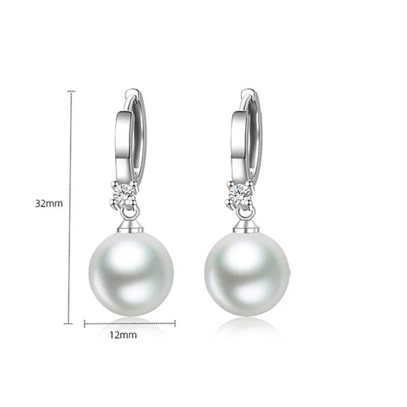 Fashion Zircon Drop Earrings For Lady Party Accessories High Grade S925 Hoops Women Jewelry 10MM 12MM Pearls Earrings Lady Bijou
