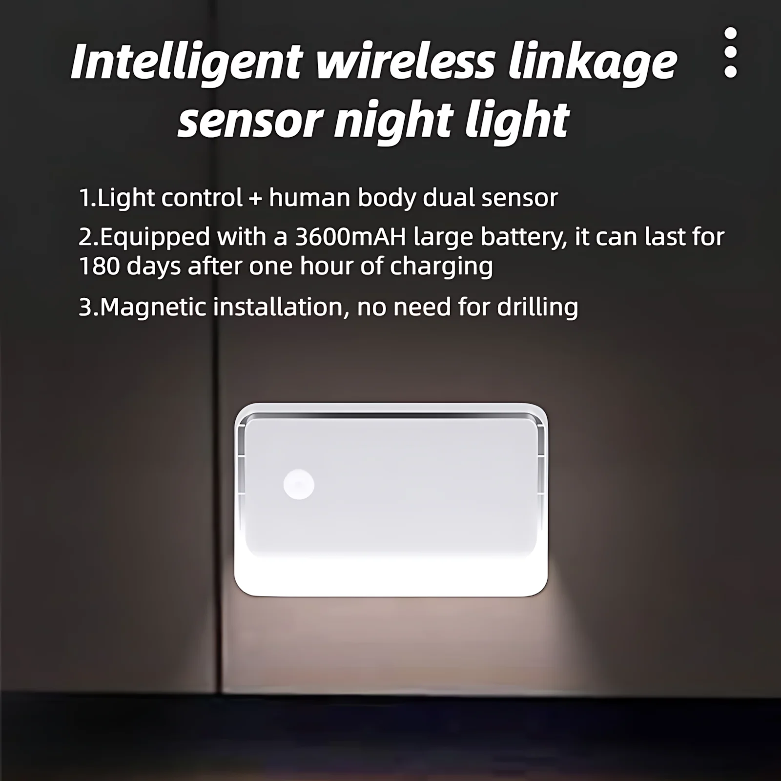 

Smart Linkage Sensor Light Human Body Induction 3600mAH Wireless Dimmable LED Wall Light Magnetic Mount for Wall Closet Stairs