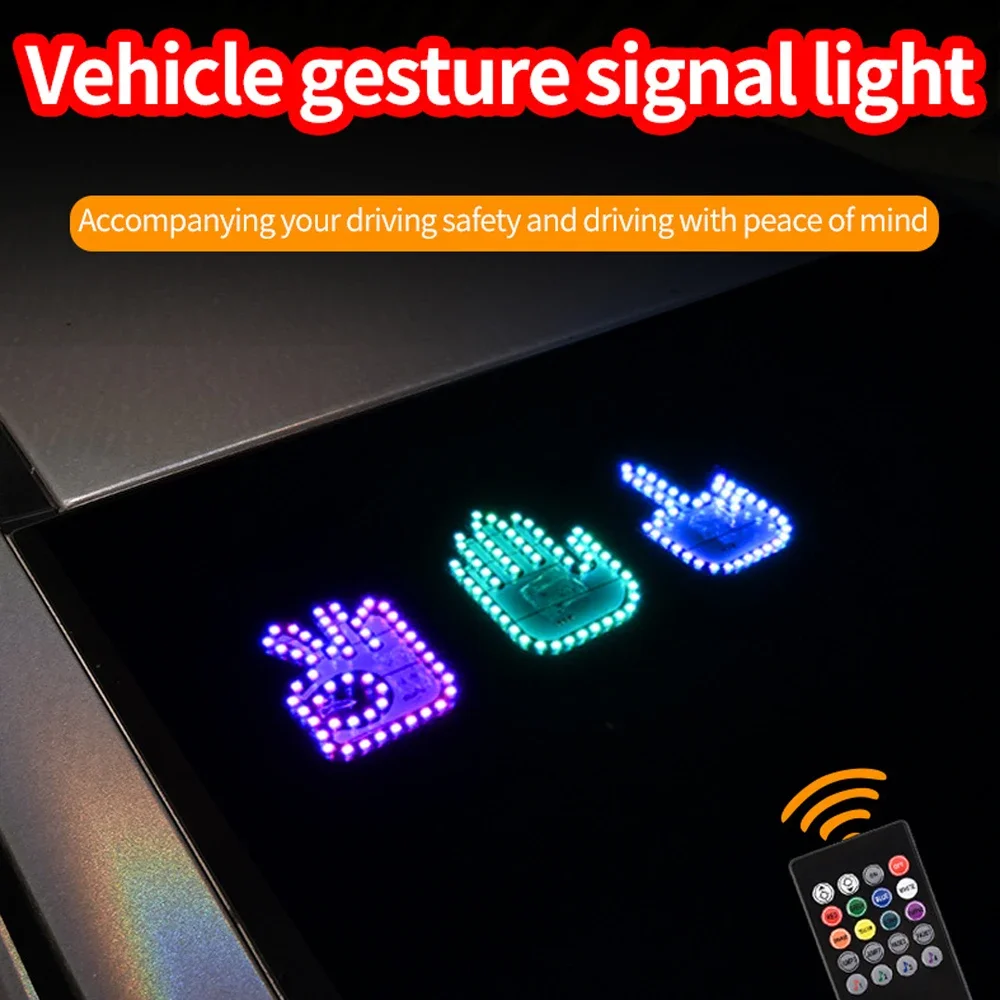 Colorful USB Gesture Light Car Finger Light With Remote Control Atmosphere Light Hand Lamp Sticker Middle Finger Gesture Lamp