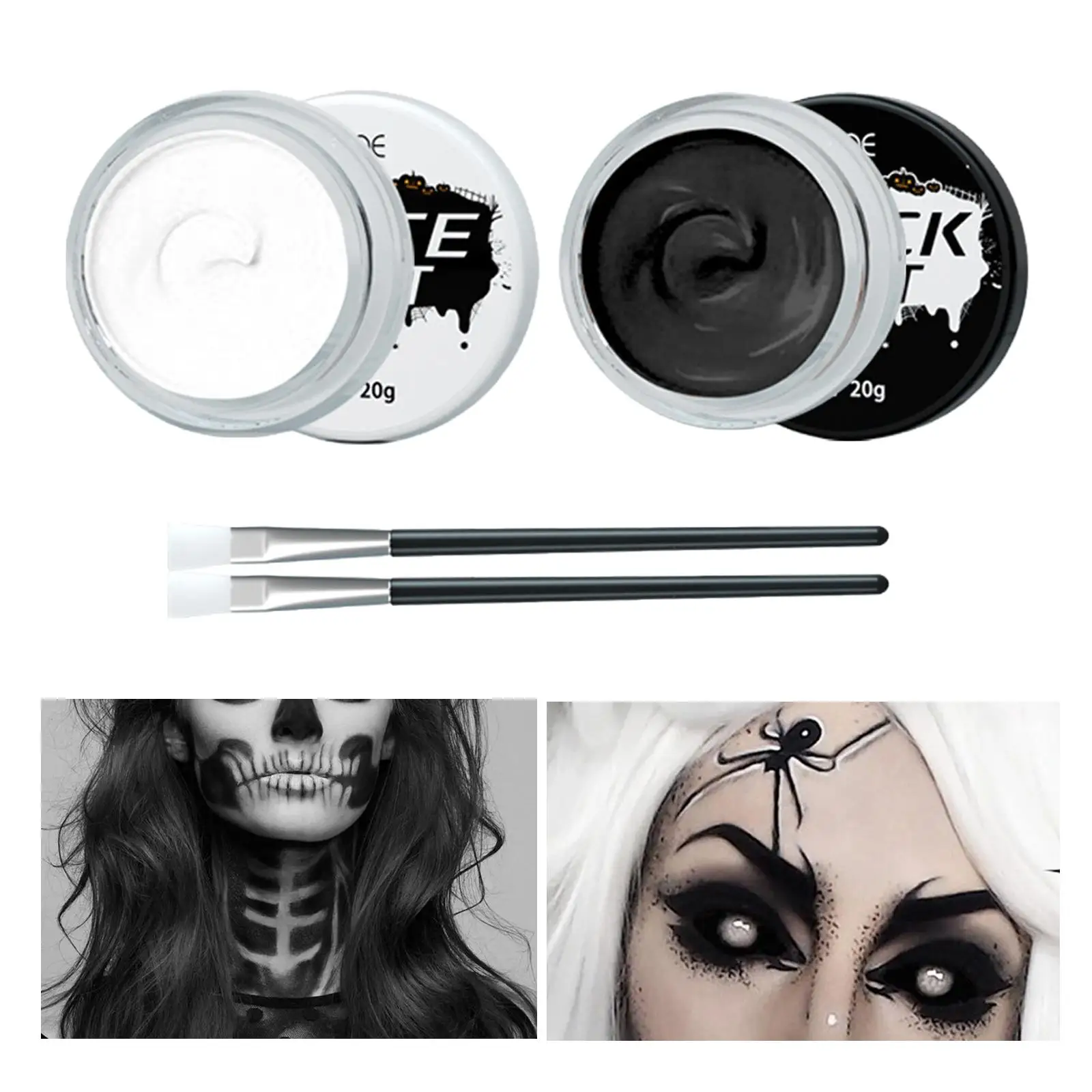 Weiß und Schwarz Gesicht Körper Malen mit 2 Pinsel Make-Up Kit für Party Foto-shooting Karneval Make-Up Spezielle Effekte Cosplay