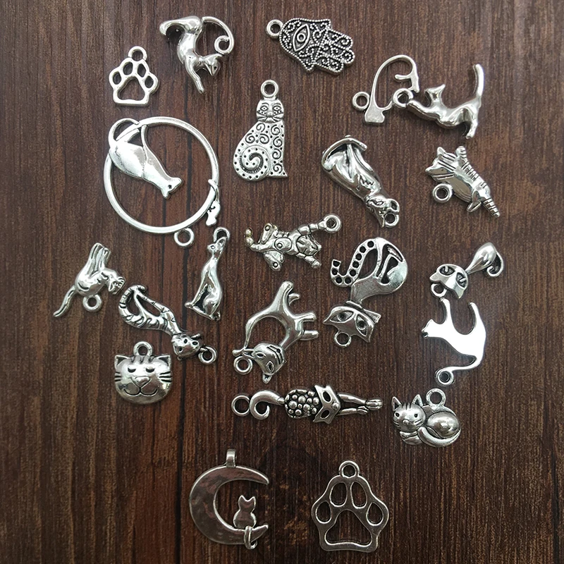 20pcs Zinc Alloy Charms Antique Silver Color Cat Charms Pendants for DIY Necklace Bracelets Jewelry Making Accessories