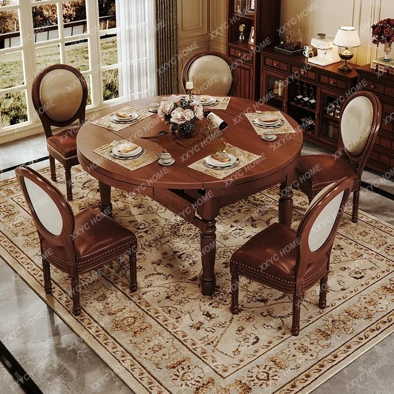 ZC solid wood dining table multi-functional folding large and small apartment household retractable dining table with