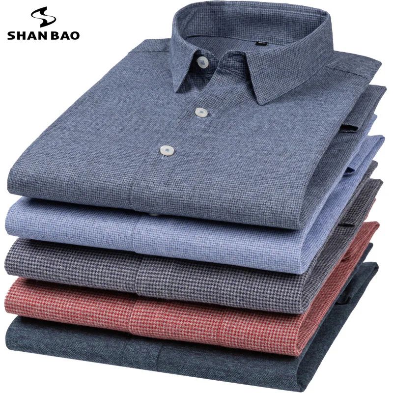 SHAN BAO 2022 Autumn Brand High Quality 100% Cotton Color Spinning Fit Long Sleeve Shirt Business Casual Youth Men's Slim Shirt