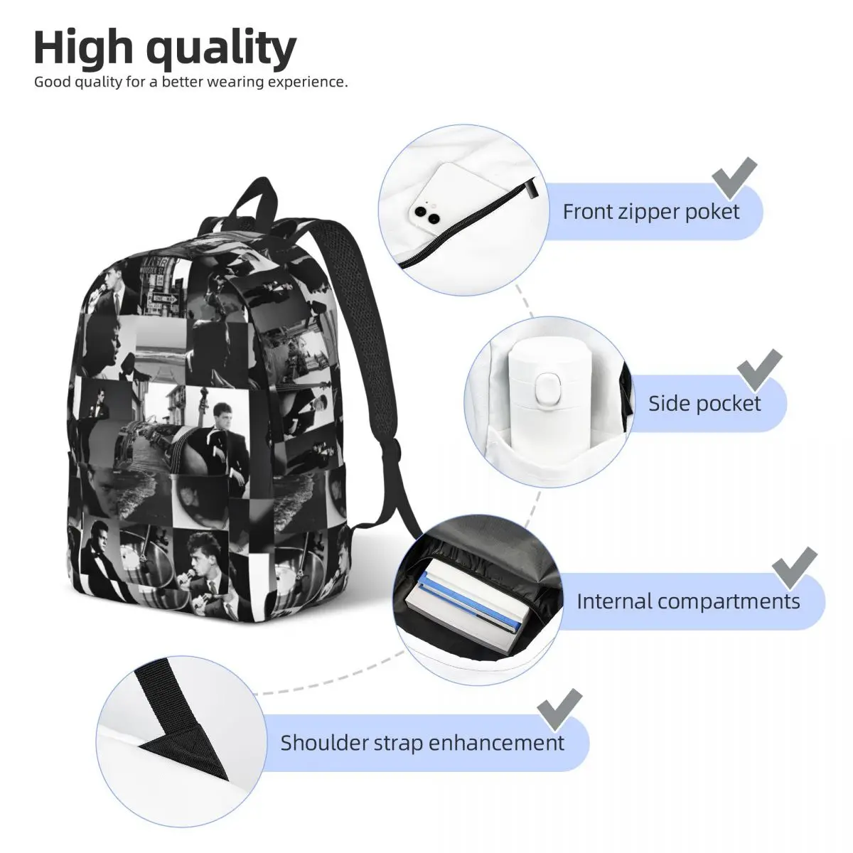 Mochila para hombre y mujer, bolso de hombro para ordenador portátil, al aire libre, Collage de negocios, Y2K Live Daypack