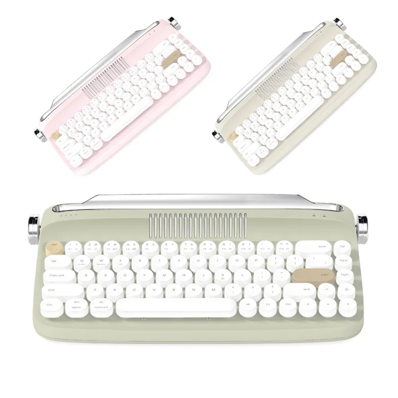 

New Retro Wireless Bluetooth Keyboard 68 Keys Rechargeable Typewriter Type Aesthetic Keyboard for Tablet Laptop and Multi-Device