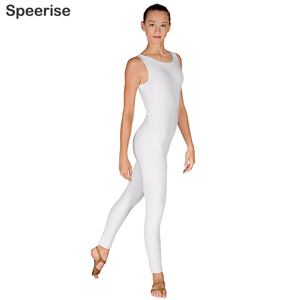 Women Spandex Nylon Ballet Tank Unitard Bodysuit Sleeveless One Piece Jumpsuit for Adult Black Gymnastics Stage Dance Costumes