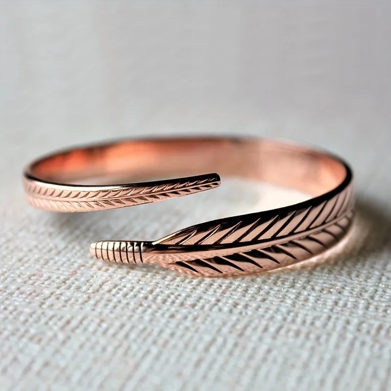 

Vintage Leaf Pattern Copper Bracelet Retro Antique Bronze Bangle Elegant Daily Wear Jewelry Gift For Women