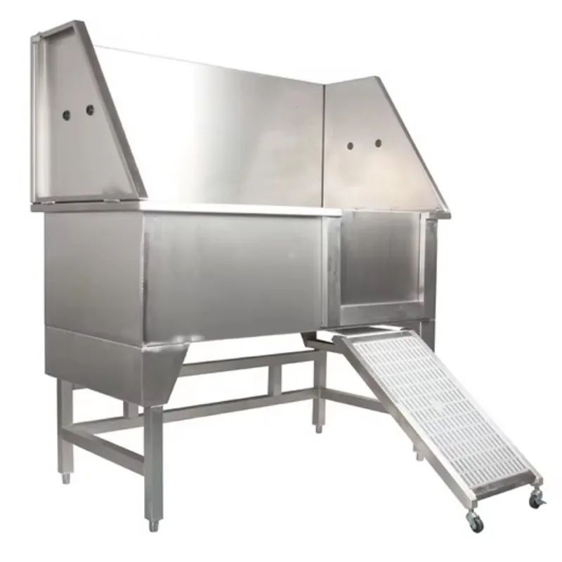 Stainless steel dog grooming tub ramp with folding handle for bathroom use