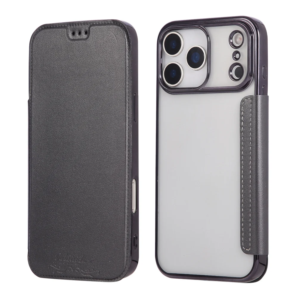 Luxuriöse transparente Flip-Lederhülle mit Kartenfächern für iPhone 18 16 17 Pro Max 14 15 13 12, plattierte weiche Silikonhülle – Detail 12