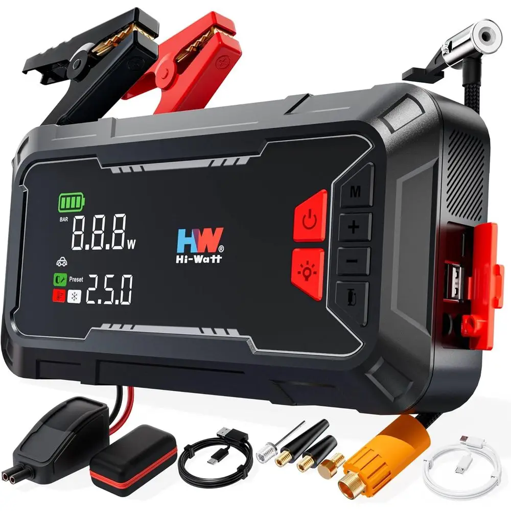 

Portable 2000A Jump Starter with Air Compressor, 44.4Wh, 160PSI, 8.5 Gas/6.5L, 12V Jump Box, USB-C Fast Charging