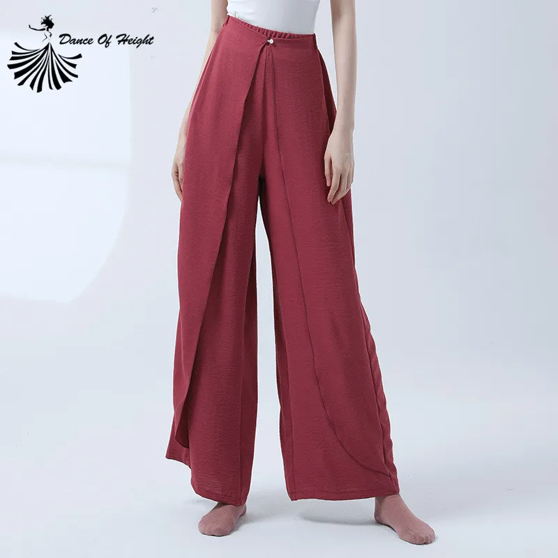 Women High Waist Culottes Loose Wide Leg Pants Classical Modern National Folk Dance Practice Wear Elegant Flowy Skirt A Straight