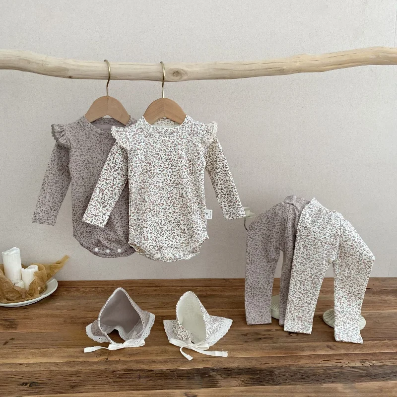 

3Pcs Floral Girls Pajama Sets Toddler Girls Romper Pant Scarf Spring Autumn Kids Pijama for Girl Homewear Set