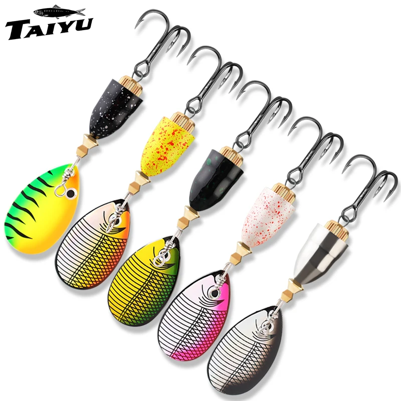 TAIYU 5er-Pack 9cm 10g Composite Spinnerbait Angelköder, Laser-Rotierende Flügel, Geräuscharm Anlockende Angelköder-Set
