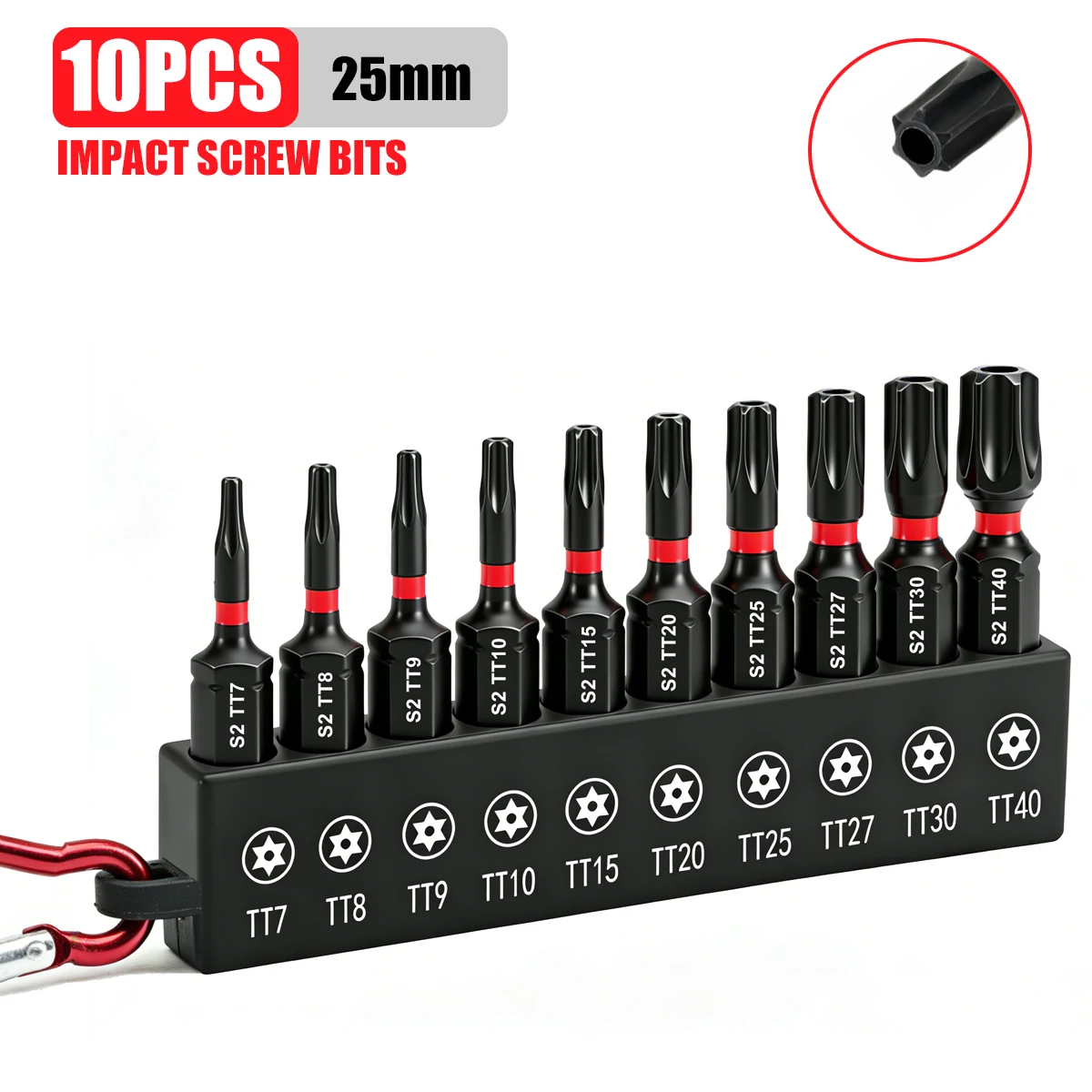 10-teiliges Set magnetischer Industrieschraubendreher-Bits, S2-Legierungsstahl, Torx-Schraubendreher-Bits, 25 mm lang, geeignet für Hausrenovierung, DIY-Herstellung