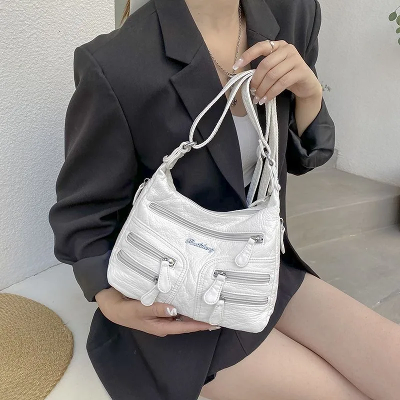 Middle Age Women Bags 2024 New Large-capacity Soft-faced Shoulder Crossbody Bag Multiple Pockets Fashion Retro Texture Small Bag