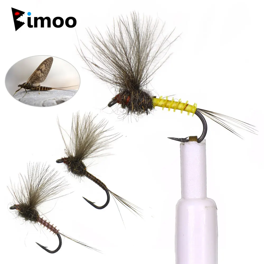Bimoo 6 Piezas # Señuelo de pesca artificial de 16 púas, tipo CDC Wing Mayfly Dry Fly, imitación de insecto emergente, para trucha de río rocoso, pescada y perca.