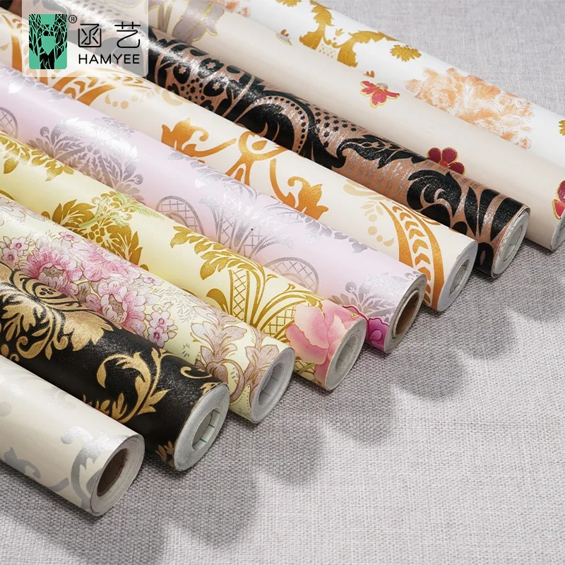 Factory Direct Sale Hotel Renovation European Flower PVC Wallpaper Waterproof Self Adhesive Wallpaper Living Room Background