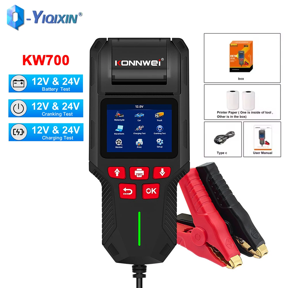 

KONNWEI KW700 12 В 24 В детектор батареи сканирующий автомобильный измеритель внутреннего сопротивления с печатью данных аккумулятор тест на здоровье диагностический инструмент