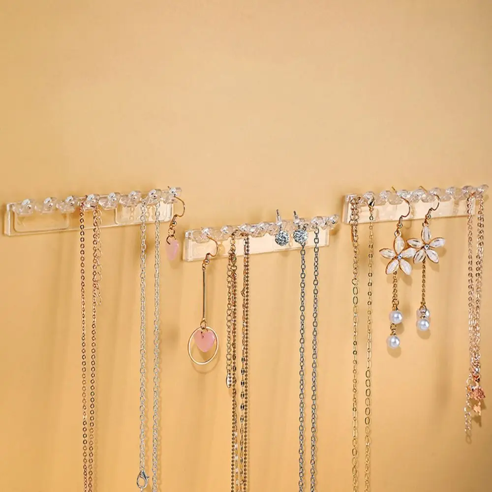 6Pcs Plastic Jewelry Display Rack Adhesive Paste Wall Hanger Jewelry Hanging Hooks Earrings Necklaces Transparent
