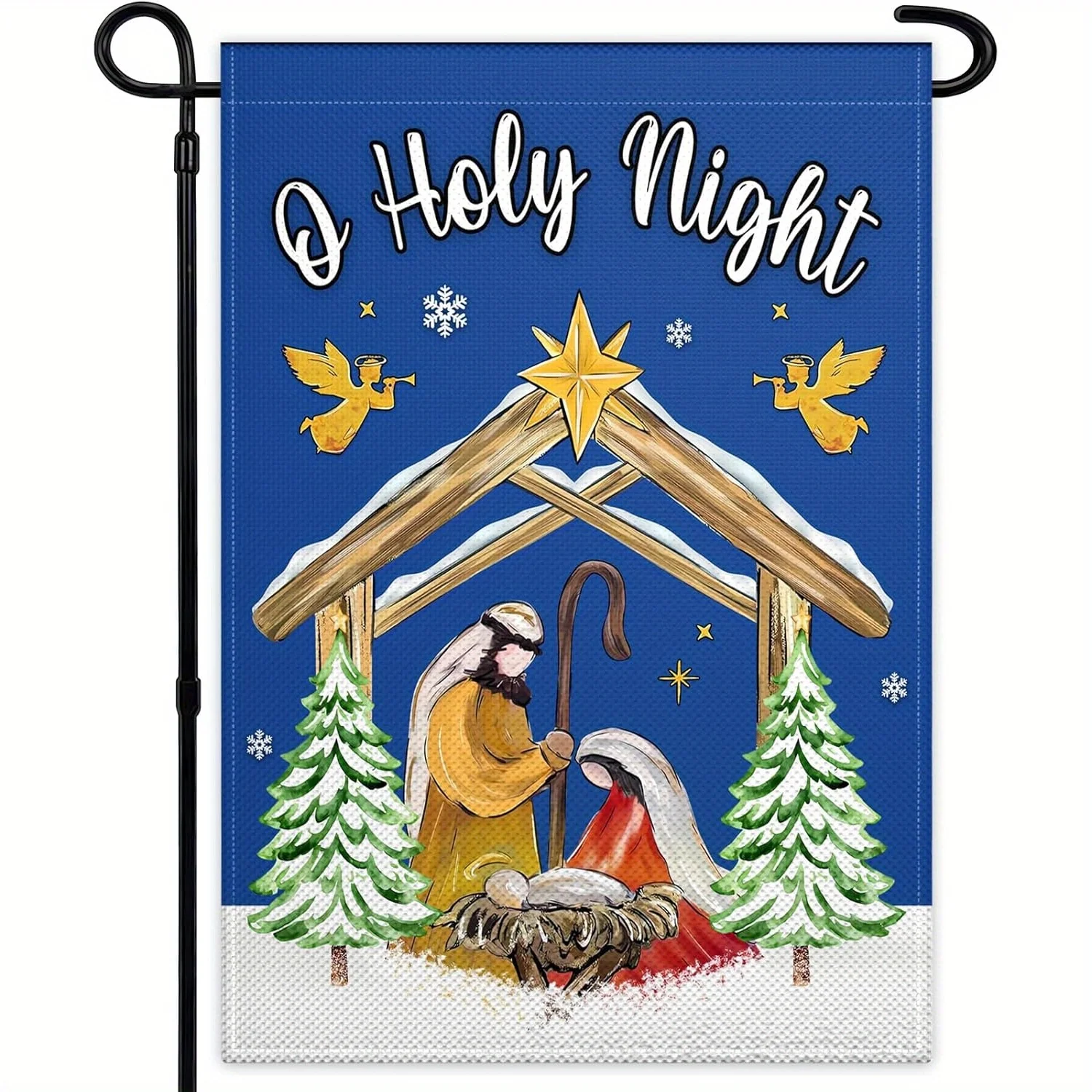 Christmas Oh Holy Night Garden Flags for Outside 12 x 18 Inch Double Sided Winter Christian Jesus Nativity Garden Flags