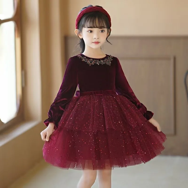 

New Flower Girl Satin Dresses Birthday Party Middle and Young Children Modelling Runway Piano Playing Tutu Skirt Wholesale 4-9Y