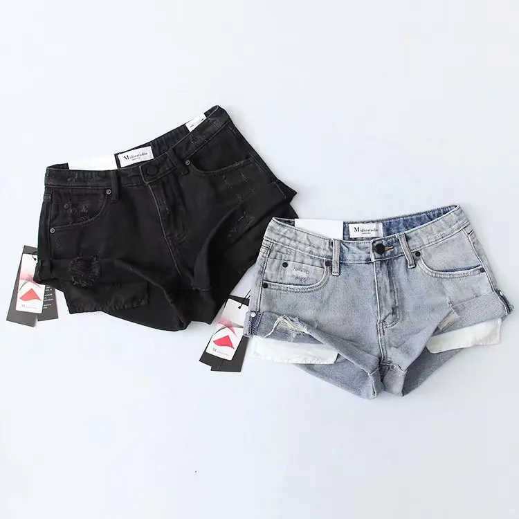 Women's Shorts Denim High Waist Flipping Edge Hole Pocket Shorts Sexy Vintage Fashion Casual Versatile Summer 2024