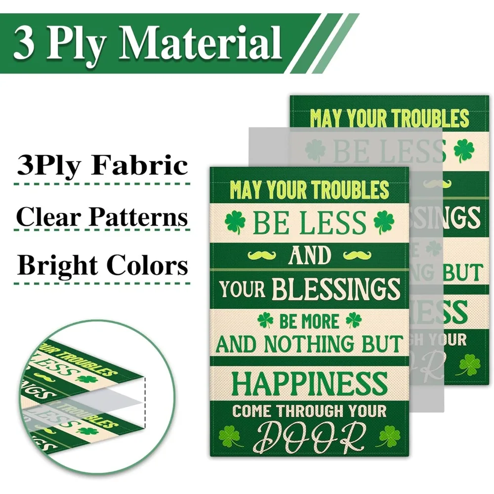 أعلام حديقة عيد القديس باتريك للخارج مقاس 12 × 18 بوصة مزدوجة الجوانب علم الحديقة الأيرلندية نعمة 3 طبقات علم حديقة شامروك الأخضر لـ