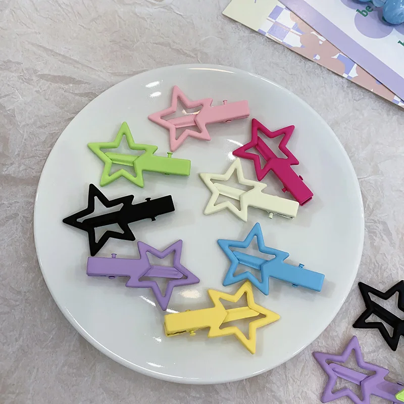 2pcs colorful star hairclips for girls sweet barrette women y2k snap hair clips kids cute hairpin metal hair pin blue accessorie