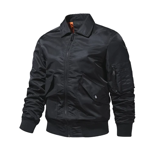Imagen 2 del producto Chaqueta de piloto Air Force MA1 para hombre, chaqueta de béisbol cálida a prueba de viento de color sólido, ropa de trabajo de gran tamaño para otoño e invierno, 2025