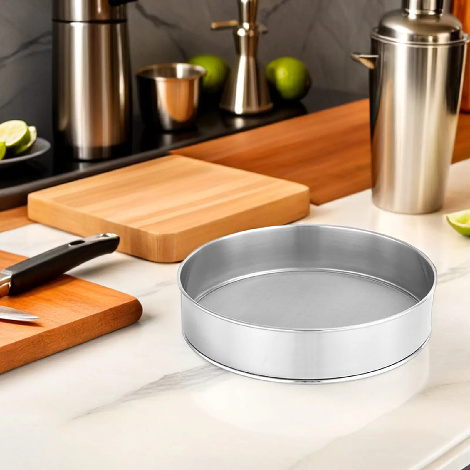 Flour Sieve Round Stainless Steel Fine Mesh 60 Mesh Baking Sifter Sugar Sieve Strainer for Cakes Pastries Pies Desserts