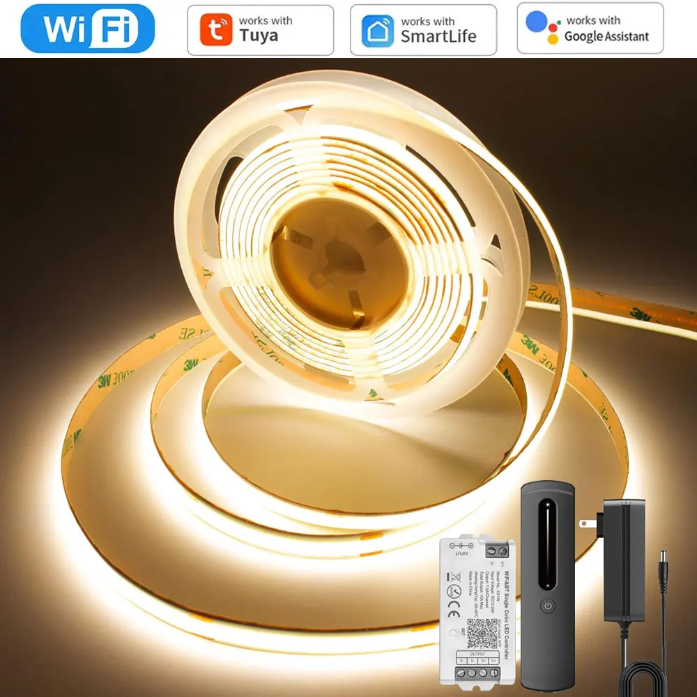 5m-10m-tuya-wifi-cob-led-strip-24v-warm-natural-white-dimmable-flexible-room-light-decor-24g-rf-remote-control-for-alexa-google