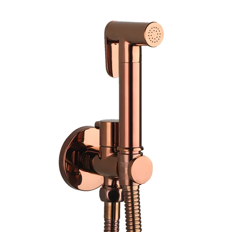 ULA Rose Gold Portable Bidet Sprayer Faucet Brass Toilet Bidet Faucet Hot Cold Water Bathroom Mixing Valve hygienic shower