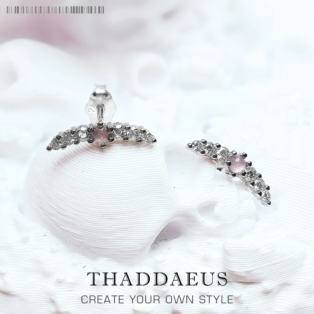 

Stud Earrings Curved Shape Pink Stone Europe Style Glam Fine Jewerly For Women Vintage Gift In 925 Sterling Silver