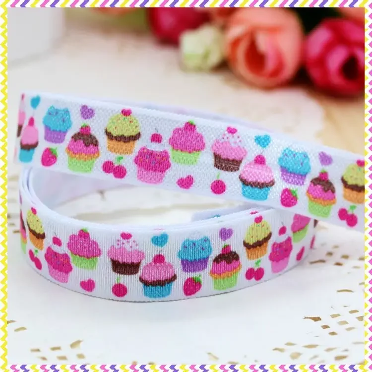 DHK 5/8'' 5yards Fold Elastic FOE Cupcake Ice Cream Hamburger Printed Headband Headwear Diy Decoration OEM Wholesale C425