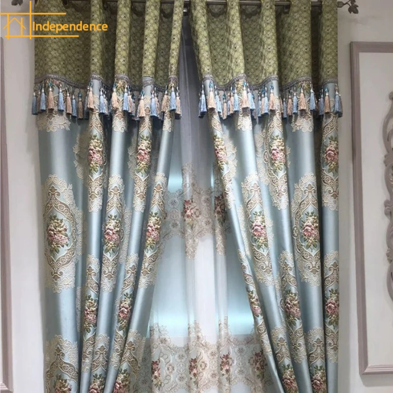 Luxury European Style Embossed Jacquard Curtains for Living Room Bedroom Blackout Curtains Custom Window Screens