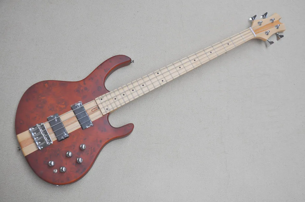 4 Strings Electric Bass Guitar with Maple Quilted Top,Neck Through body,Chrome Hardware,Provide customized service