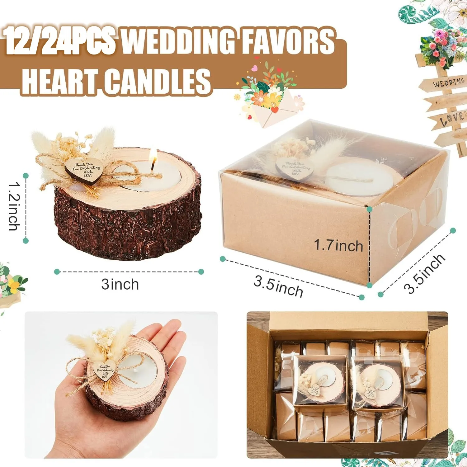 10/15/20Pieces Guest Gift Candles Wedding Wooden Tealight Candle Holders Bridal Shower Thank You Baby Shower Gifts Party Favors