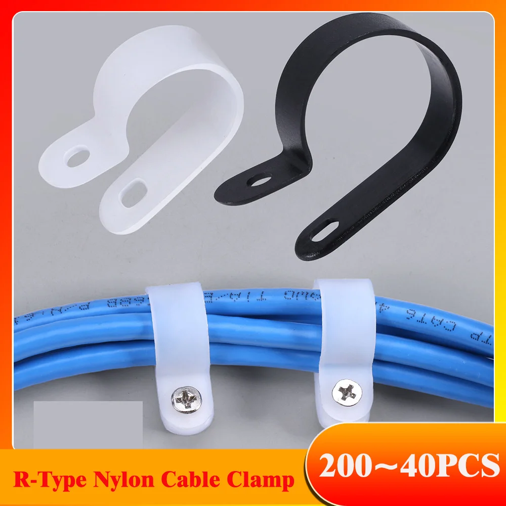 White/Black R-Type Nylon Cable Clamp Plastic P Clips Fasteners Cables Mounting Fix Hardware Electric Wire Holder