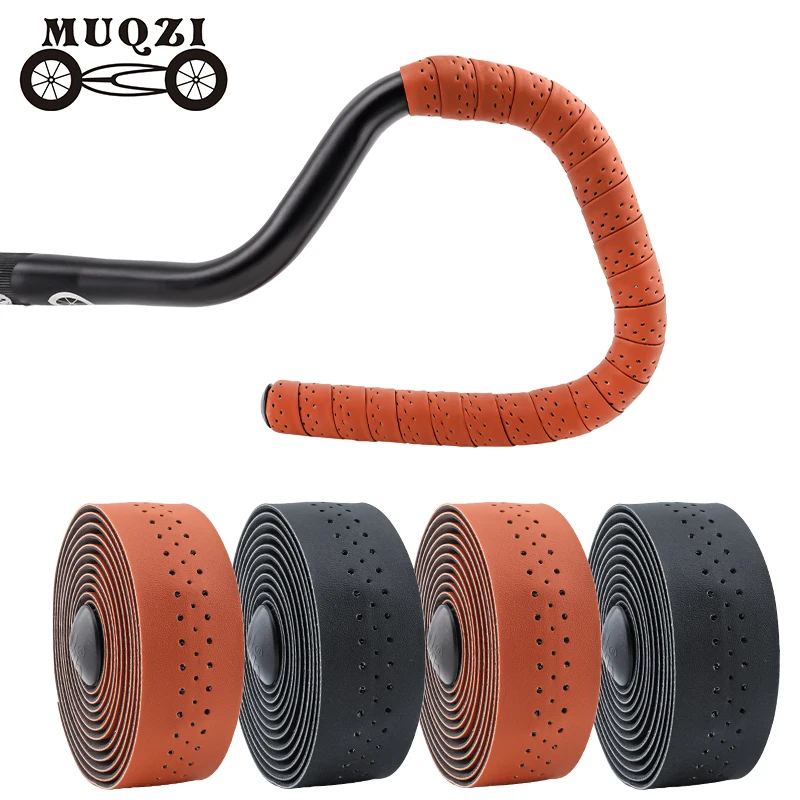 MUQZI Fixed Gear Road Bike Handlebar Tape Straps PU Leather Put the Sweat Absorption Hollow Breathable Winding 1.9M