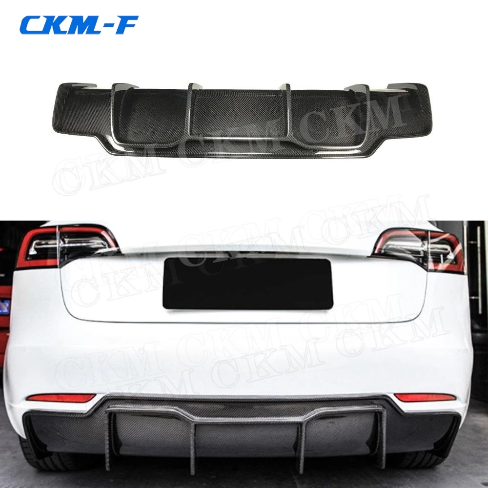 Dry Carbon Fiber Rear Bumper Lip Diffuser FRP Prime Bumper Covers Protector Car Accessories V Style For Tesla Model 3 2018-2020