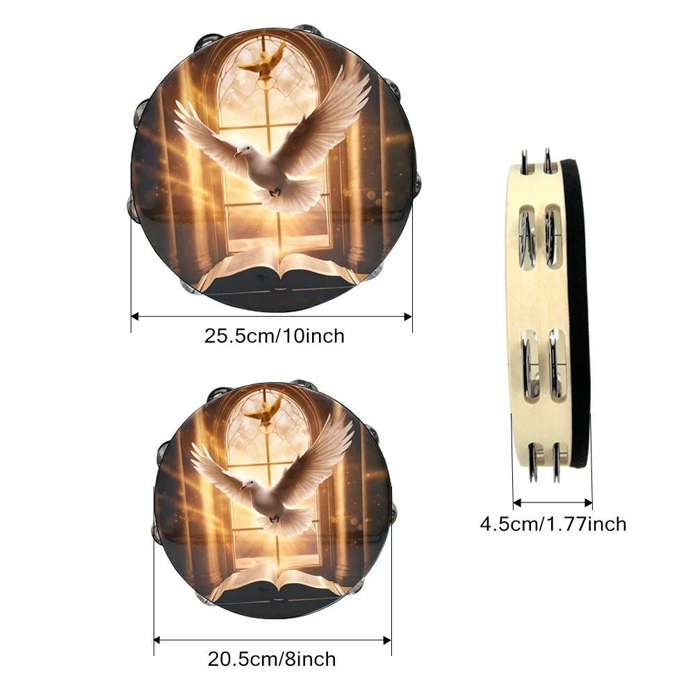 Peace Dove Church Double couche tambourin à main 8/10 pouces main secouer tambourin Instrument de Percussion danse main Clap tambour