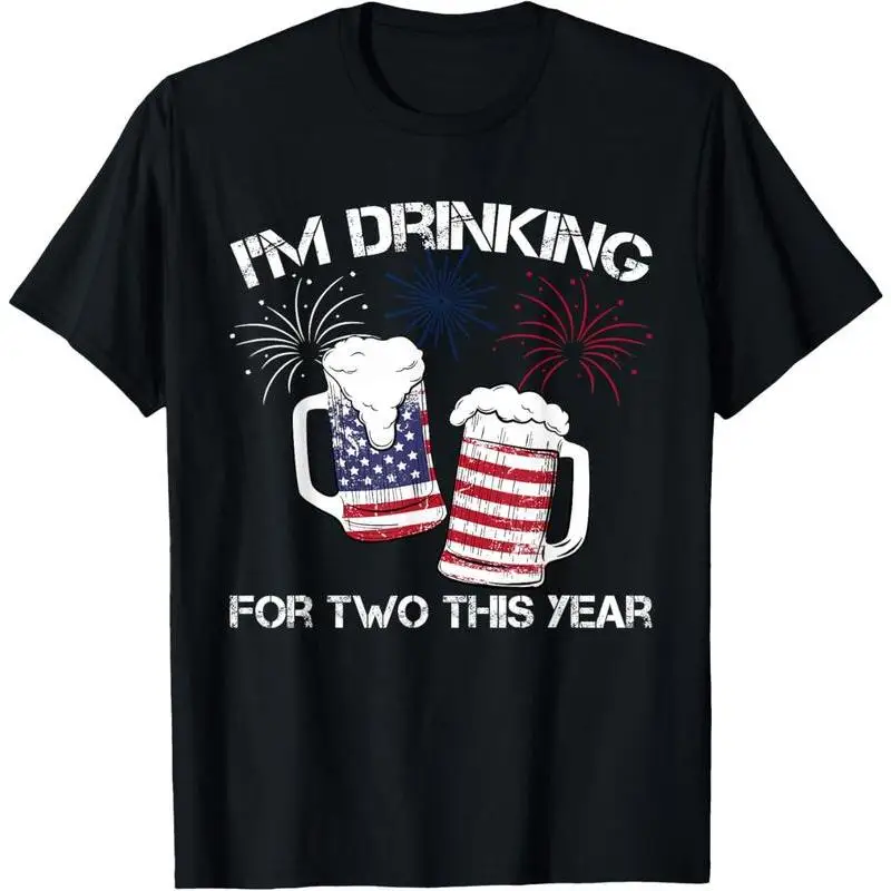

Funny Drinking T-shirt for Men "For Two This Year" Graphic Tee Patriotic USA Flag Beer Lover Gift for Him