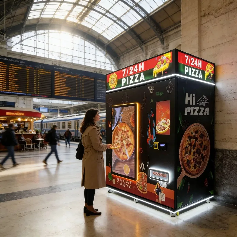 Custom Pizza Food Vending Machine with Touchscreen 72 Pcs Capacity Metal Body Multiple Payment Options (Credit Card SDK)