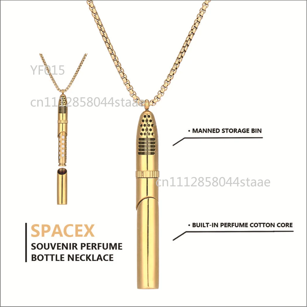 Rocket Shaped Aromatherapy Necklace Stainless Steel Perfume Bottle Pendant with Cotton