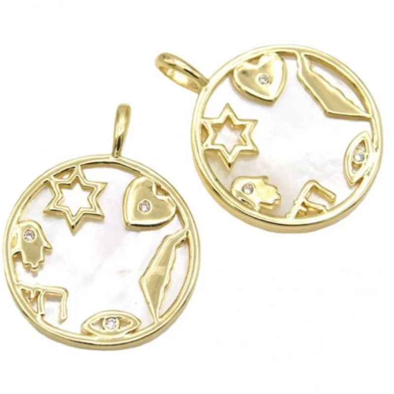 White Shell Jewish Kabbalah Alphabet Hebrew Chai Copper Pendant Religious Jewelry Jewish Hexagram Necklace Gift