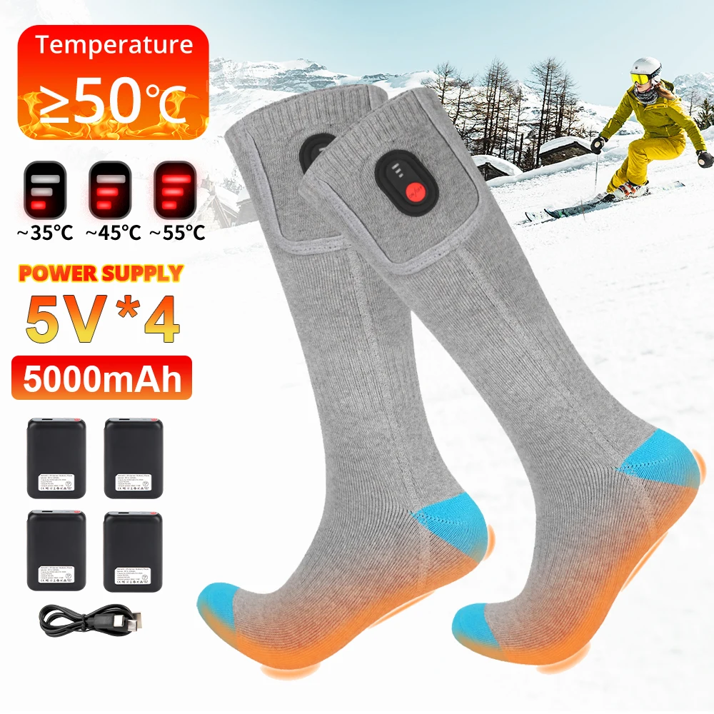 Calcetines calefactables con batería de 5000mAh, calcetín térmico recargable por USB, calentador de pies, calcetines calefactores para esquí, deportes de invierno al aire libre, motocicleta